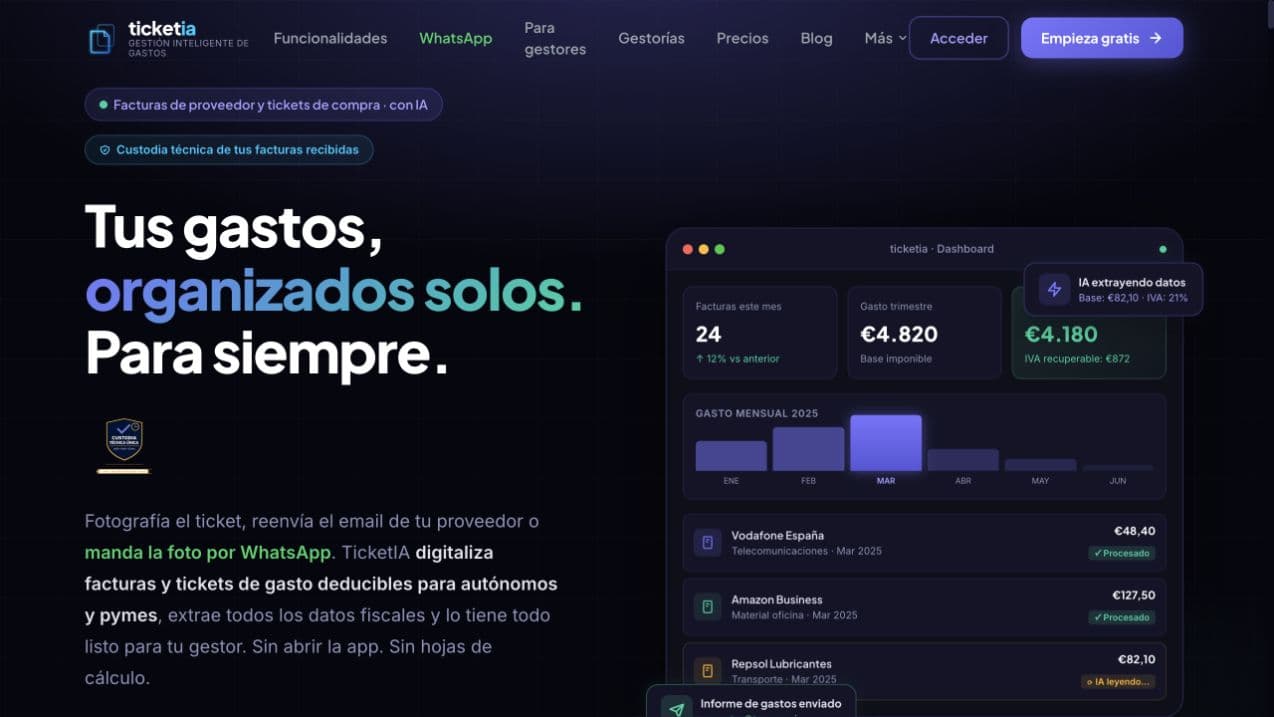 Captura real de la página de inicio de TicketIA